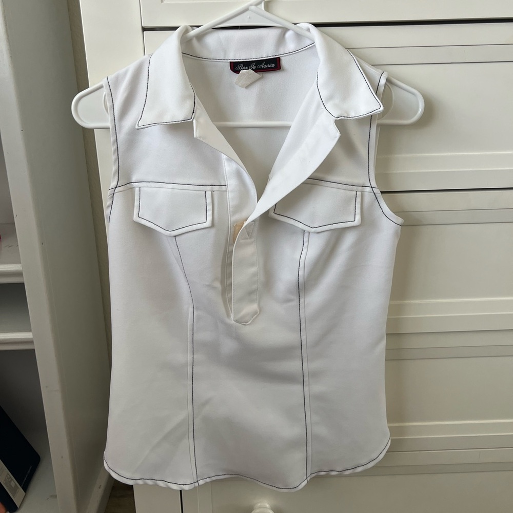 White Sleeveless Top with Pockets